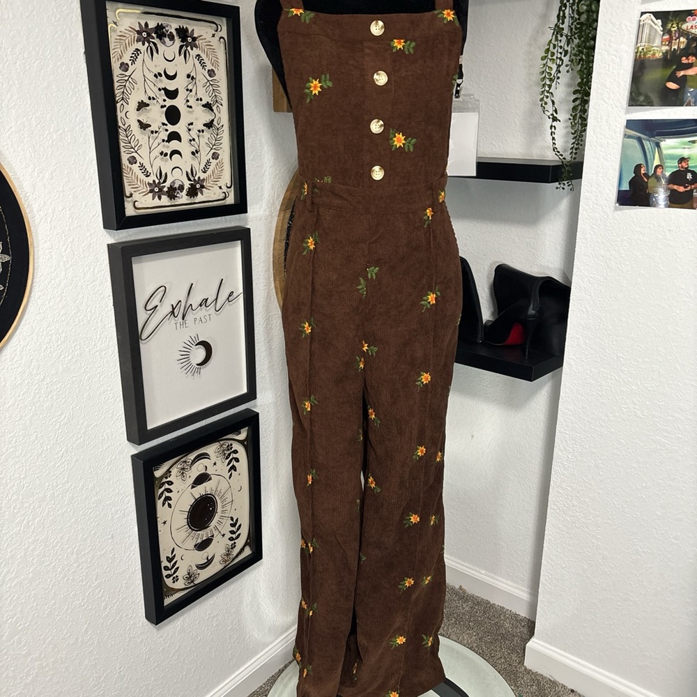 Cider Brown Jumpsuit with Floral Accents